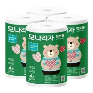 모나리자 녹스 점보롤 화장지 2겹 220m 4롤 4팩