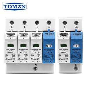 호환 TOMZN AC SPD DIN 레일 1P NPE 3P NPE 50KA T1 T2 385V 255V 가정용 서지 보호기 저전압 피뢰기