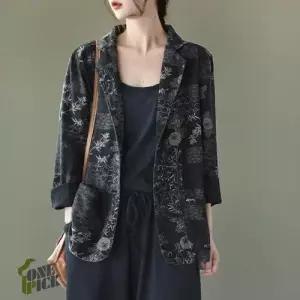 여친 청 가을 빈티지 재킷 코트 프린트 플라워 원픽1