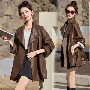 여친 하프 캐주얼 빈티지 점퍼 트렌치코트 봄가을 PU가죽트렌치 원픽3