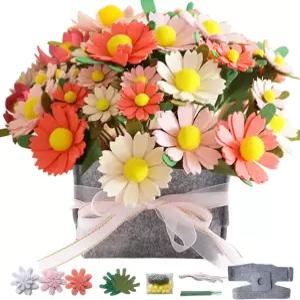 DIY 펠트 플라워 아트 공예 키트 꽃다발 꽃 선물 초보자 미리 자른 잎사귀 배열하기