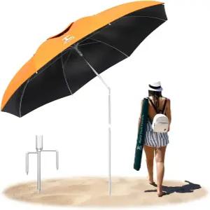 AosKe 7피트 해변 우산 모래용 휴대용 윈드 비치 앵커 및 가방 UPF50 자외선 차단 야외 선쉐이드 파티오