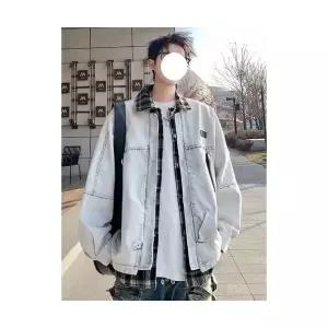 크리링 남성 남친 자켓 데님 체크 페이크 코트 봄 가을 캐주얼 상의 KKE3