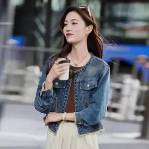 여친 데님 가을 빈티지 쇼트 라운드 코트 자켓 OP3