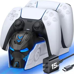 고속 충전 AC 어댑터가 장착된 PS5 컨트롤러 충전기용 업그레이드 PlayStation 5용 듀얼 스테이션 스탠드