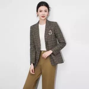 루타꽁몰 여성 울 빈티지 오피스룩 가을 정장 재킷 혼방 체크 와펜 코트 상의 HO3