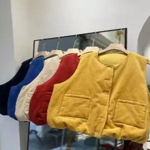 피로달 여사친 빈티지 조끼 민소매 베스트 보온 다운 라운드 코듀로이 HO1