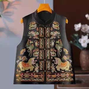 피로달 여친 춘추 빈티지 베스트 자수 차이나 조끼 새틴 버클 슬림핏 나시 HO3