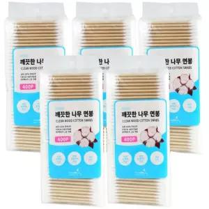 더웰 깨끗한 나무 면봉 위생 면봉 400개입 5개
