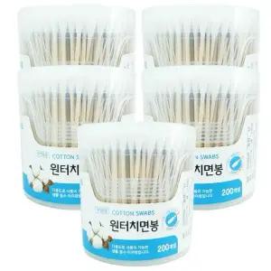 이지앤 원터치면봉 나무 원통 면봉 200개입 5개