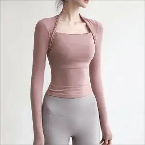 [하프클럽/]3컬러 요가 스타일 탑 볼레로 필라테스 긴팔 스퀘어넥