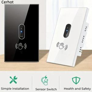 Cerhot 중립 와이어 필요 IR 벽 조명 스위치 웨이브 적외선 센서 없음 터치 EU UK 220V 유리 스크린 패널