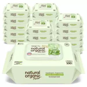 네츄럴오가닉 아기물티슈 퓨어 알로에베라 플레인 스마트캡형 100매 20팩