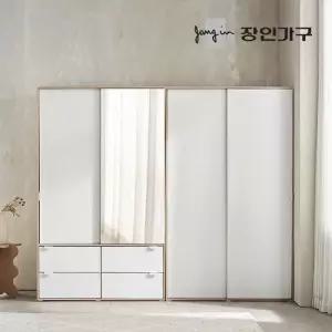 장인가구 코라 2400 슬라이딩 옷장 세트 1200 거울 서랍옷장 행거형)+1200 선반형)