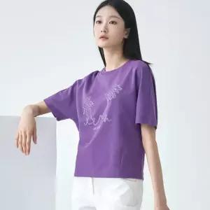 [지센] 여성 자수 라운드 돌먼 티셔츠 LCTSO521_VI
