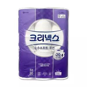 크리넥스 화장지 순수소프트쿠션 3겹 두루마리 휴지 30m 30롤 x 1팩