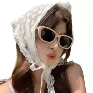 레이스 삼각 두건 스카프 여성 헤어두건 허리 레이어드 포인트 망사 휴양지 머리