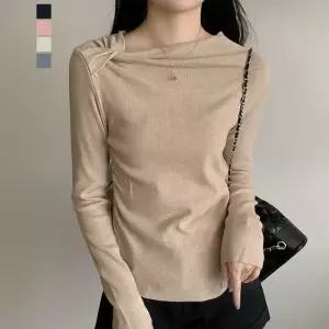 [페이릿][페이릿] 베럴 넥 셔링 포인트 데일리 니트 티셔츠