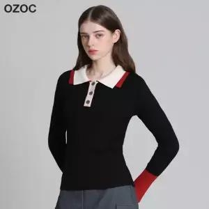 오조크 이중 카라 컬러 블록 니트
