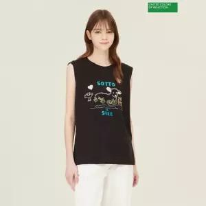 베네통 [아울렛] 자수 슬리브리스 티셔츠 BATS64531