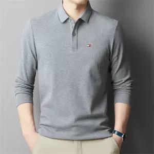 픽호샵 남사친 페이크 투피스 면 상의 봄철 솔리드 티 카라넥티 긴팔 셔츠 풀오버 중년 키작남 꾹1