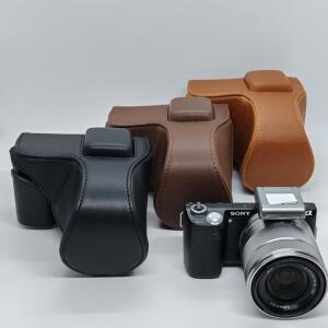 소니호환 NEX5N 18-55mm 렌즈 풀 바디 커버 케이스용 PU 가죽 스트랩 카메라 가방