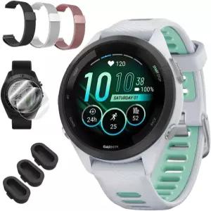 가민 포러너 265S GPS 스마트워치 화이트스톤/네오 트로픽 010-02810-04 데코 에센셜 3X 18mm 금속 밴드