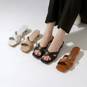 SOVO 소아르 소가죽 X스트랩 뮬슬리퍼 4cm 6cm