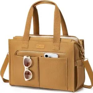 여성용 캔버스 토트백 15포켓 작업용 노트북 대형 크로스바디 간호사 교사 성경 가방 학교 여행용 스트랩