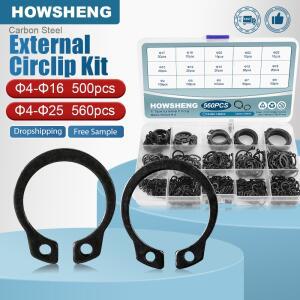500pcs560pcs C  외부 Circlip 클립 스냅 링 구색 키트 탄소강 4-25mm 샤프트 베어링 용 세트 유지