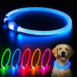 플래시시닝 LED 개 목걸이 USB 충전식 발광 조명 칼라 소형 중형 대형견용 절단 가능 방수 TPU 안전