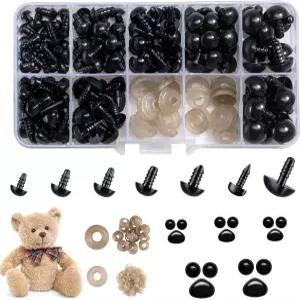 270PCS 안전 눈과 코 검은 플라스틱 그리고 공예용 인형 제작용 세탁기가 달린