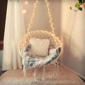 조명 및 하드웨어 키트가 있는 침실 해먹 의자 그네용 걸이 최대 550파운드 Macrame 파티오용 면 로프 데크