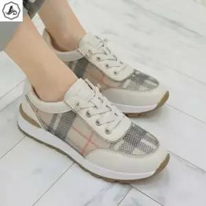[애슬릿] 키높이 운동화 발편한 밴딩 큐빅 레이스업 체크 배색 단화 4cm