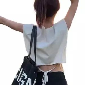 민소매 허리끈 크롭 티셔츠 패션 캐주얼 민소매티 여름 나시 여리여리 슬림핏 나시