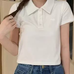 크롭 스타일 여성 봄 여름 반팔 카라 캐주얼 티셔츠 0421