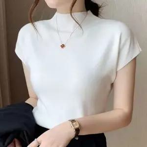 여자나시 여성나시 반팔티 여성 티셔츠 캡소매 여름 니트 반목