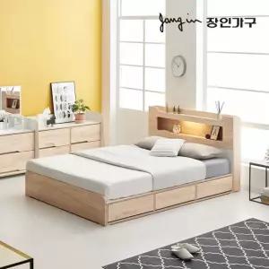장인가구 뉴시드니 LED 편백나무 수납헤드 3서랍 수납침대 Q_포켓매트