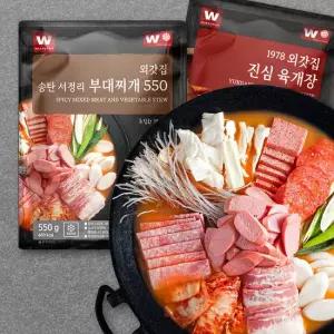 외갓집 송탄 서정리 부대찌개 550g x 2팩 + 진심육개장 2팩