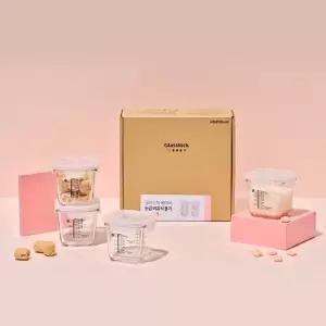 이유식용기 큰용량 270ml 사면결착캡 4조 선물세트 (핑크)