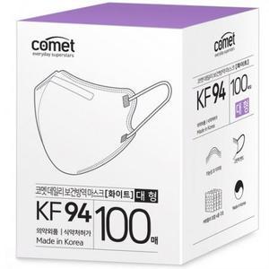코멧 KF94 보건마스크 새부리형 2단접이 대형 (와이드핏), 100개입, 화이트, 1