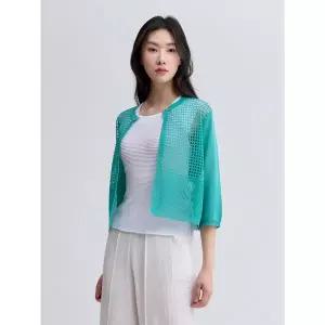 [플리츠미][최초가 98000원] 네트 배색 크롭 니트 가디건_EKCDM125004