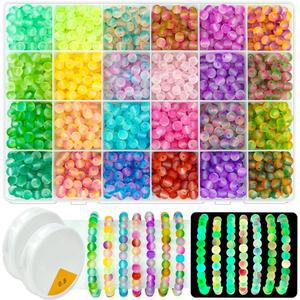 주얼리 제작을 위한 JHylilia Glow in the Dark Glass Beads, 1600Pcs 6MM 24 그리드 크리스탈 보석 구슬
