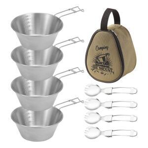 4Pcs 500ml 스테인레스 스틸 바베큐 시에라 그릇 Spork & Storage Bag 배낭 하이킹 여행을위한 시에라 컵