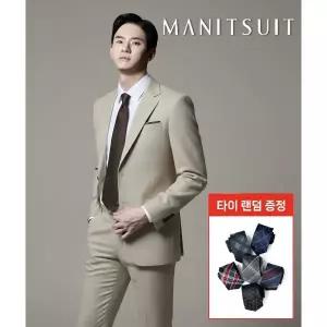 [롯데백화점]맨잇슈트 (프리미엄) 라이트 베이지 순모 울혼방 포멀핏 3계절 스판 정장 + 타이증정