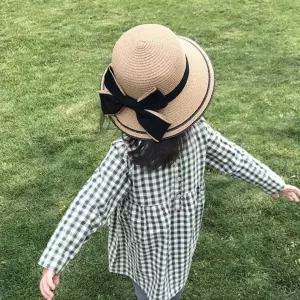 유아 집 가을 봄 어린이 여름 아동 밀짚모자 벙거지 귀여운모자 자외선차단 블랙왕리본