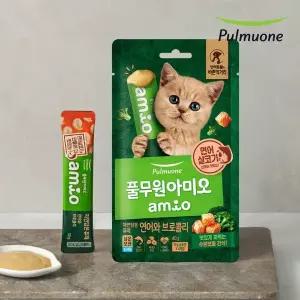 [풀무원]아미오 캣 자연담은 퓨레 고양이 츄르간식 연어와 브로콜리 4P×10개입