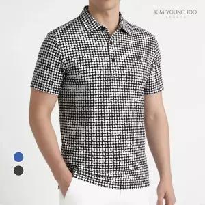 김영주스포츠 남성 큐브 패턴 반팔 티셔츠 KRMT63315 골프 데일리 냉감 여름 카라티