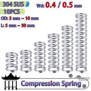 와이어 직경 0.4mm 0.5mm 304 스테인레스 스틸 압축 스프링 리턴 원통형 코일 수리 소형 스프링 10 Pcs