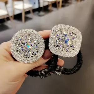 머리끈 반짝 헤어악세사리 큐빅 포인트 헤어끈 2개 세트 빅사이즈 블랙